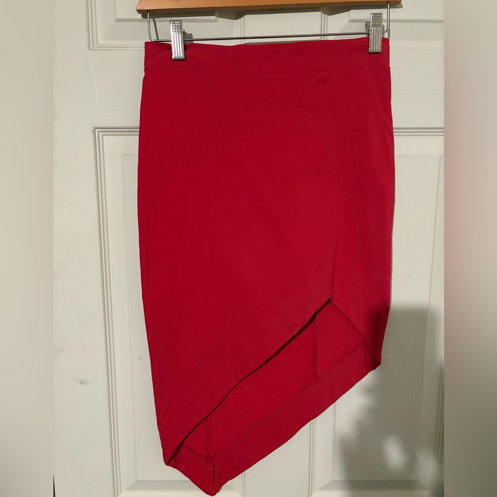 Windsor Red asymmetric midi skirt